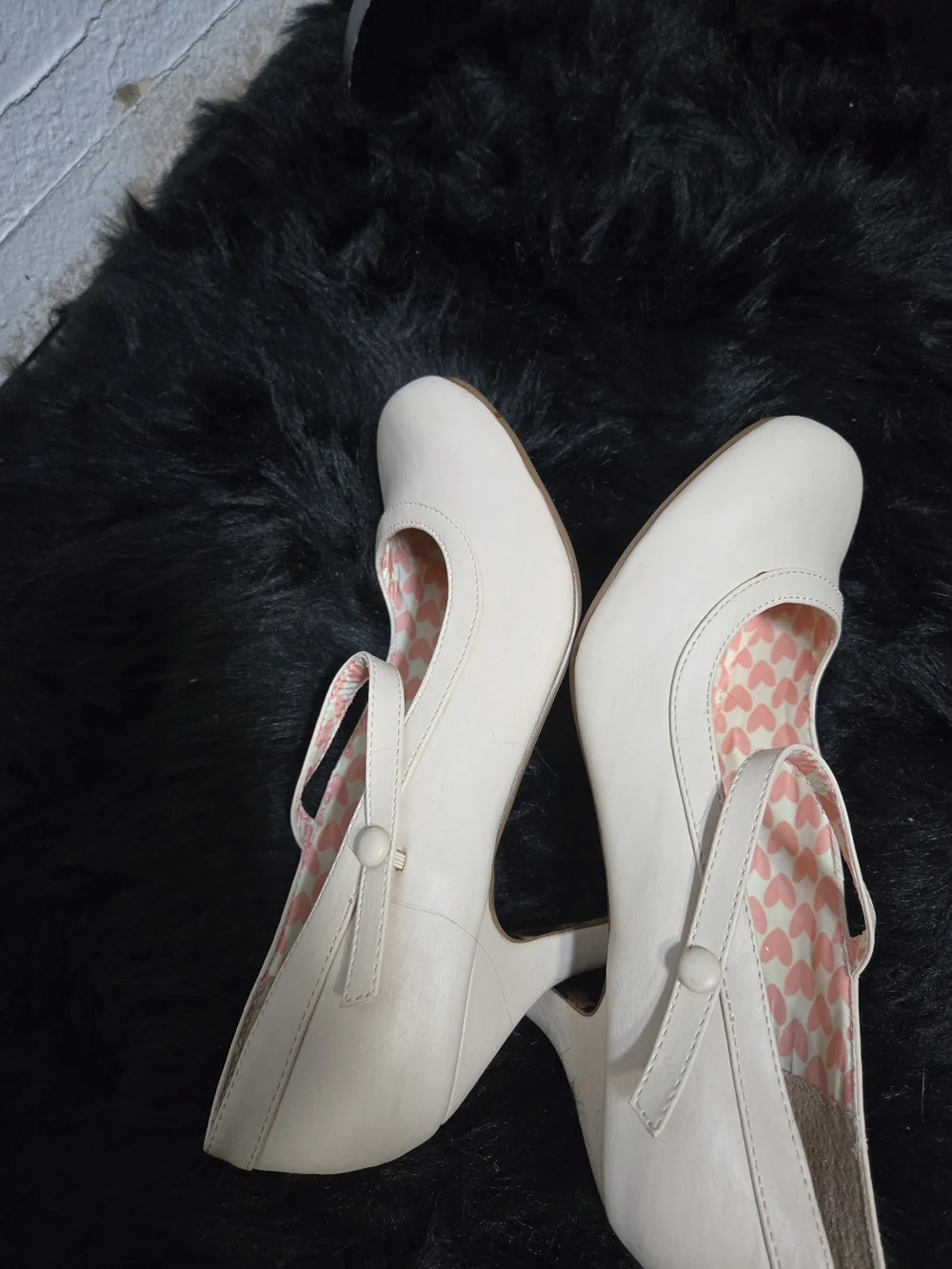 Bettie Page Pale Pink Mary Jane Flats with Heart-Print Insole NWOT